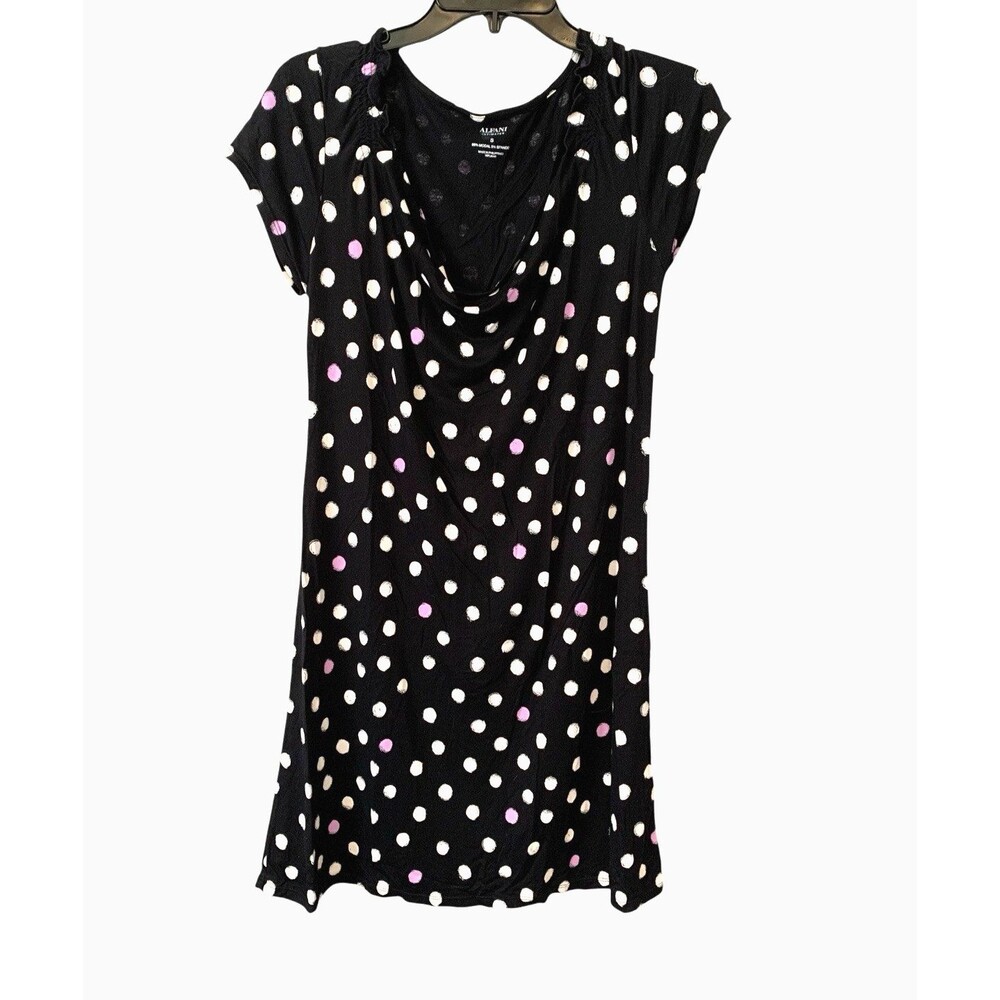 Alfani Intimates Black & Purple Polka Dot Cowl Neck Nightgown Lounge Dress- Sz S